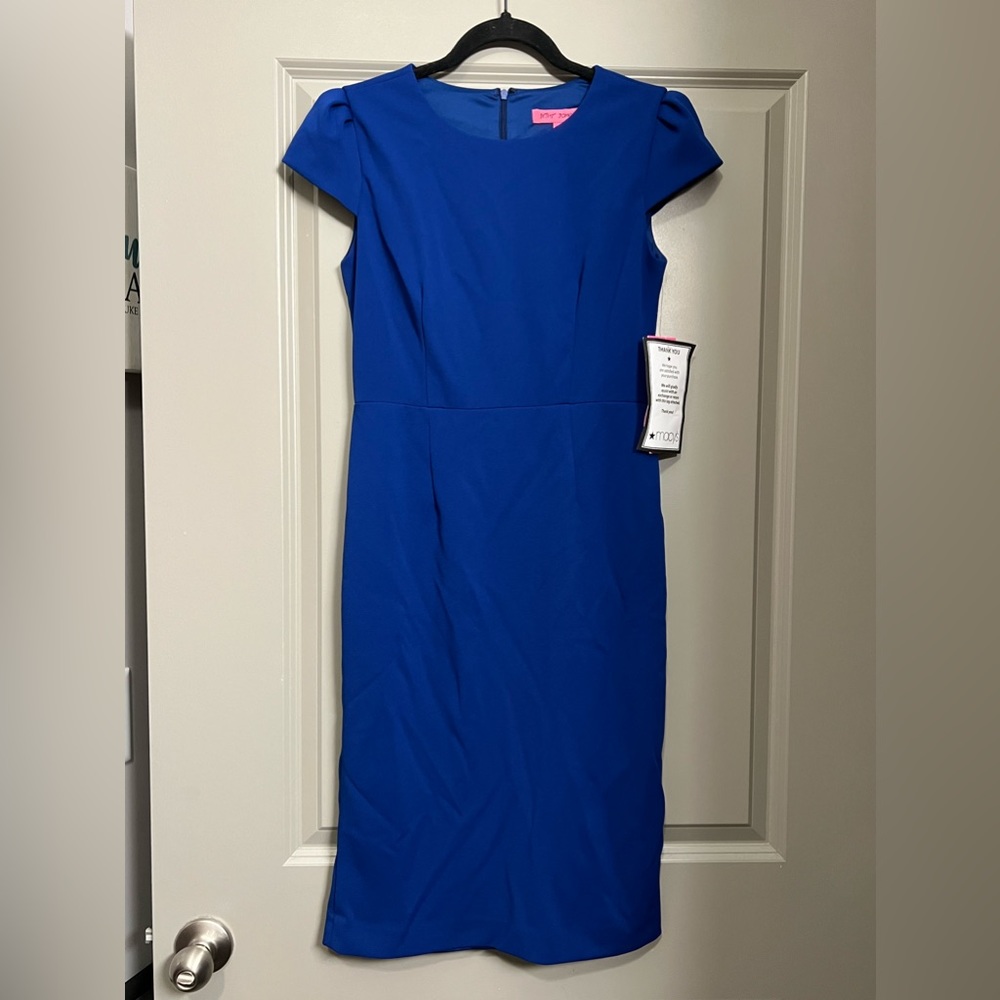 NWT Betsey Johnson Blue Puff Sleeve Scuba Sheath Dress Size 2